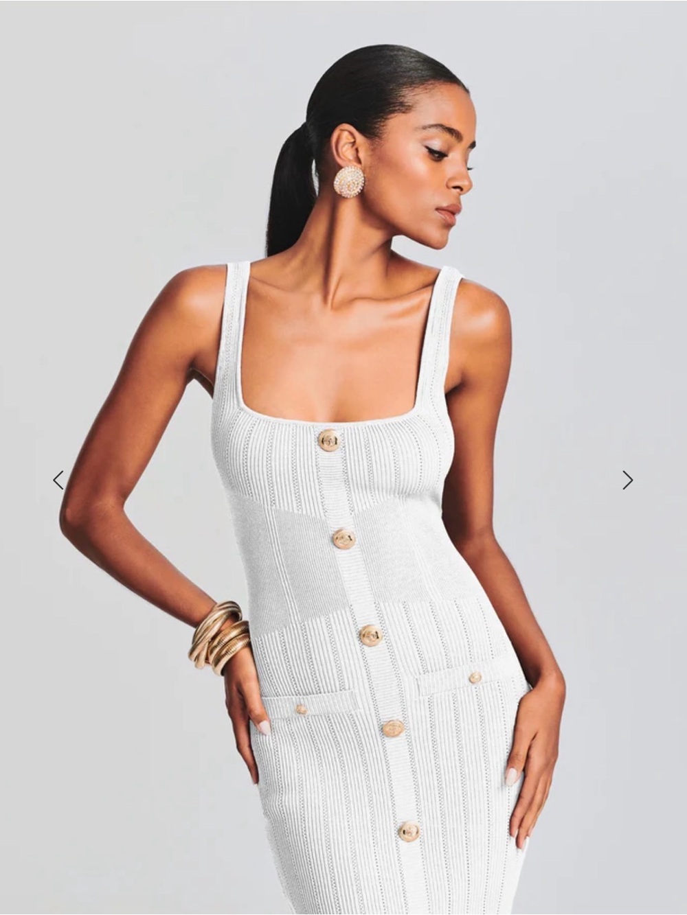 Retrofete White Ribbed Button-Front Midi Dress - Picture 2 of 10